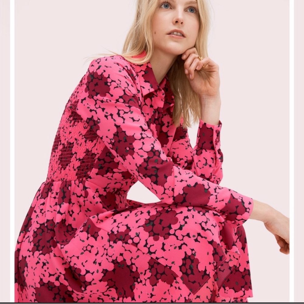 Kate Spade Bubble Dot Smocked Shirt Dress in Rhubarb Jam Size: 4 NWT